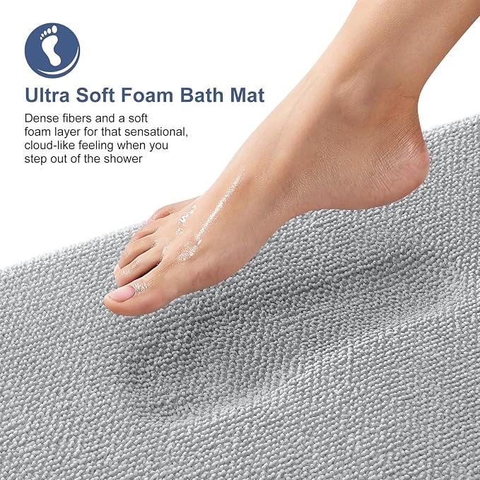 OLANLY Thick Memory Foam Large Bathroom Rugs 50x30, Extra Soft Absorbent Bath Rug, Quick Dry Bath Mat, Non-Slip, Machine Washable Mats for Bathroom, Tub and Shower, Home Decor Accessories, Light Grey
