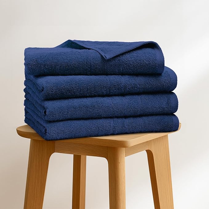 Bath Towels Set of 4 – 100% Ring Spun Cotton Royal Blue Extra Large Towels for Bathroom, Spa Use (55x28 in) – 550 GSM Super Soft and Quick Dry Large Bath Sheets for Adults