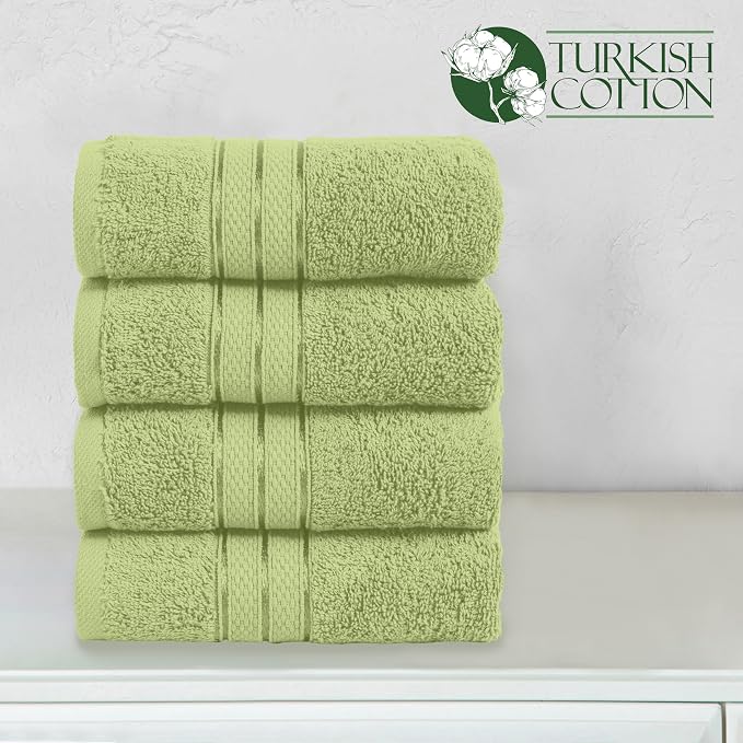 Elegant Comfort Three Line Popcorn Towel Set for Bathroom 16 x 28 inches, Premium Hotel Quality 4-Pack Hand Towels, 100% Turkish Cotton, Soft and Durable, Quick Dry and Highly Absorbent, Sage Green