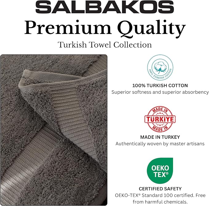 SALBAKOS 100% Turkish Cotton Towel Set of 6 Piece Gray | Premium Quality Hotel & Spa Collection 2 Washcloth, 2 Hand, 2 Bath Towel Sets for Bathroom | Made in Turkey (Gray, 6 Piece Towel Set)