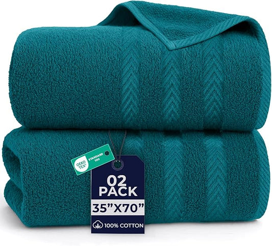 DAN RIVER 2 Pack Luxury Bath Sheets 35x70, 600 GSM, Soft & Quick Dry 100% Ring Spun Cotton Towels Ideal for Hotels, Spas, Gyms & Salons Extra Large, Teal