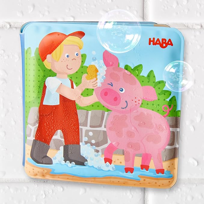 HABA Animal Wash Day - Magic Bath Book - Wipe with Warm Water and the Muddy Pages Come Clean