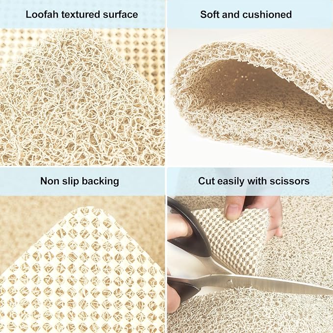 Shower Mat Non Slip Without Suction Cup, 24 x 24 Inch PVC Loofah Shower, Bath, Tub Mat with Drain for Textured Surface, Quick Drying Beige