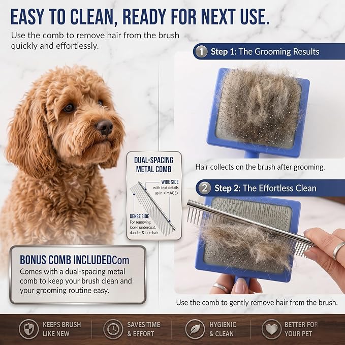 Wooden Long Pin Slicker Brush for Large Dogs, Doodles, Poodles, Long Hair | Grooming, Detangling, and Fluffing for Wavy and Curly Hair—Designed for Heavy, Thick Coats to Prevent Matting at Home