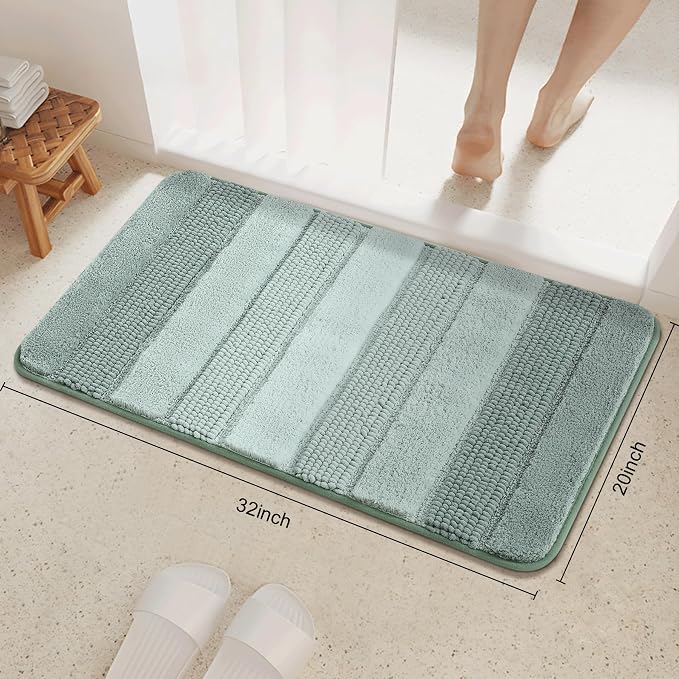 Kmson Ombre Chenille Bathroom Rugs, 20"x32" Non-Slip Bath Mat for Bathroom Floor & Bathtub, Ultra Soft Washable Shaggy Bath Rugs, Fluffy Thick Water Absorbent Microfiber Shower Mat Green