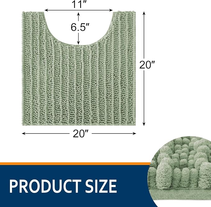 Smiry Bathroom Toilet Rugs U Shaped 20x20, Extra Soft Absorbent Non Slip Rubber Backing Chenille Contour Bath Rugs for Toilet, Machine Washable Contoured Bath Mats, Sage Green