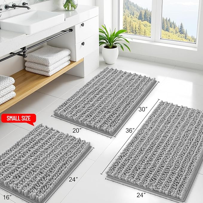 Smiry Bathroom Rugs Mat 48x32, Extra Soft Absorbent Chenille Bath Rugs, Non Slip Rubber Backing Machine Washable Quick Dry Bath Mats for Bathroom Floor, Tub, Shower, Home Decor Accessories, Light Grey