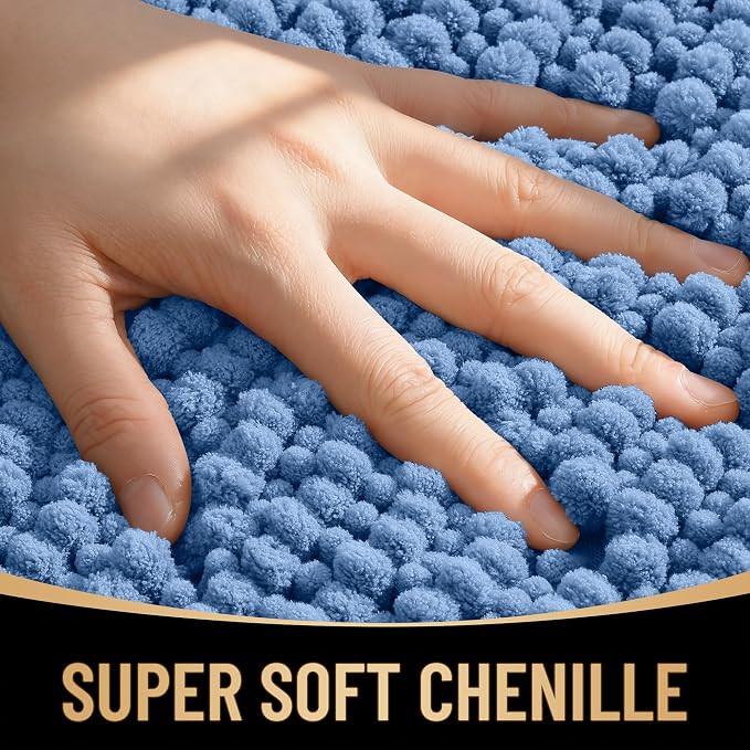 OLANLY Thick Bathroom Rugs 34x21, Extra Soft Absorbent Chenille Bath Rugs, Rubber Backing, Machine Wash Dry, Bath Mats for Bathroom Floor, Tub and Shower, Home Decor Accessories, Cornflower Blue