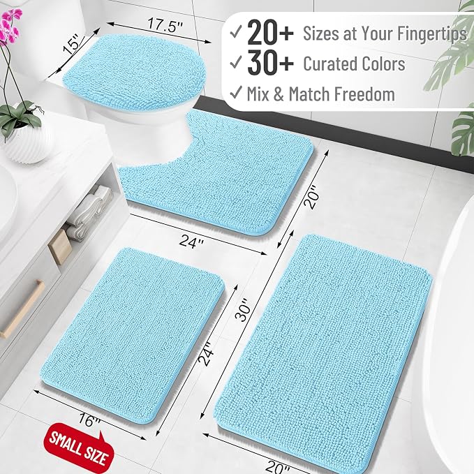 OLANLY Large Bathroom Rugs 47x32, Extra Soft Absorbent Chenille Bath Rugs, Rubber Backing Quick Dry, Machine Washable Bath Mats for Bathroom Floor, Tub and Shower, Home Decor Accessories, Sky Blue
