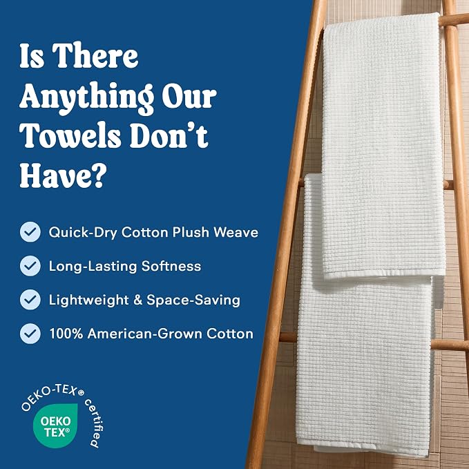 ONSEN Sculpted Terry Bath Towels, 100% American Cotton, Quick Dry Lint Free, Lightweight Absorbent Bath Towel Set with Hanging Loop, 28x55 in (White, 2X Bath Towel)