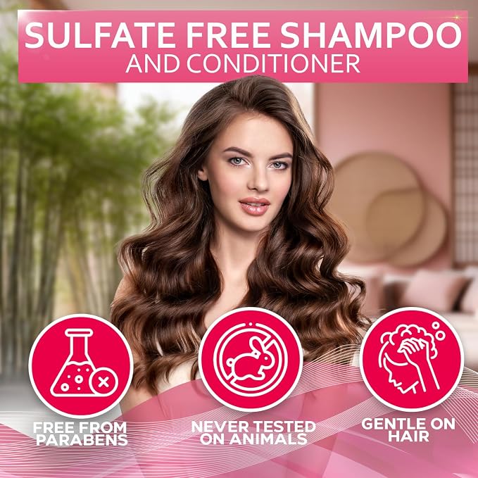 Rice Water Shampoo and Conditioner Set - Sulfate Free for Thin and Fine Hair - Fuller, Thickening Formula for Women and Men - With Strengthening Saw Palmetto - Anti Thinning, Volumizing for Thick Hair