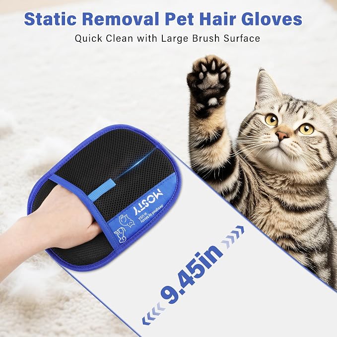 MOSTY Reusable Electrostatic Pet Hair Removal Gloves, 1PC | for Dogs & Cats, Magic Quick Fur Remover Tool for Sofa, Couch, Carpet Laundry & Car Seats, Must for Pet Owner