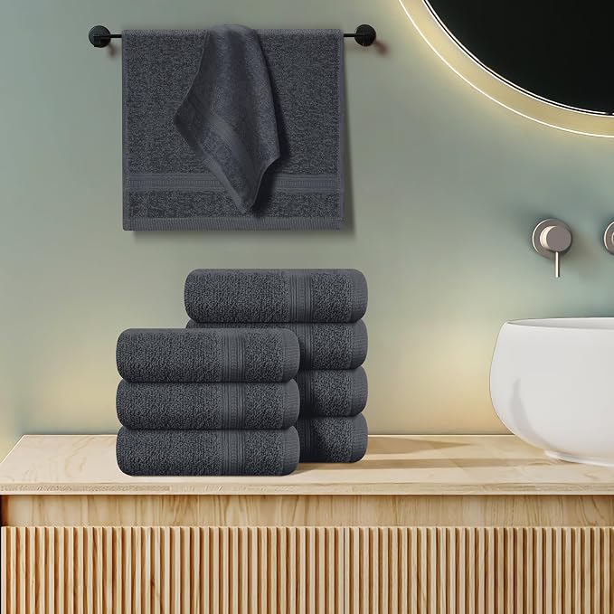BOUTIQUO Ultra Soft Cotton Washcloths, Contains 12 Piece Face Cloths 12x12 inch, Ideal for Everyday use Face Towels, Compact & Lightweight Multi Purpose Washcloths - Charcoal Grey