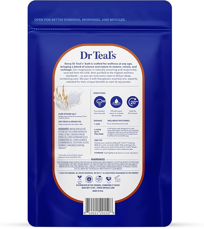 Dr Teal's Epsom Salt Magnesium Soak, Soothe & Comfort with Oat Milk & Argan Oil, 3 lbs