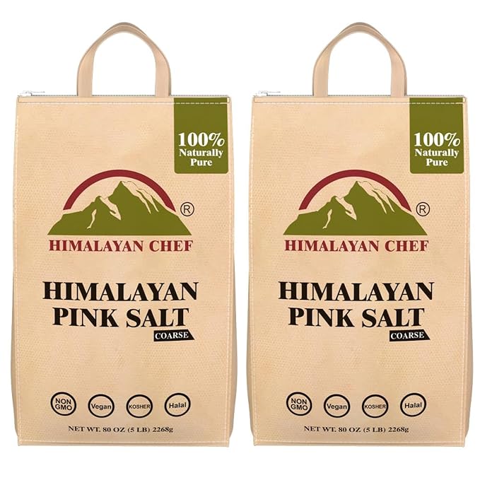 Himalayan Chef Pink Salt Coarse Grain, Salt for Grinder Refill - 5 lbs Bags | 100% Natural Salts, Non-GMO & Gluten Free, Food Grade with Rich of 84 Minerals - Pack of 2
