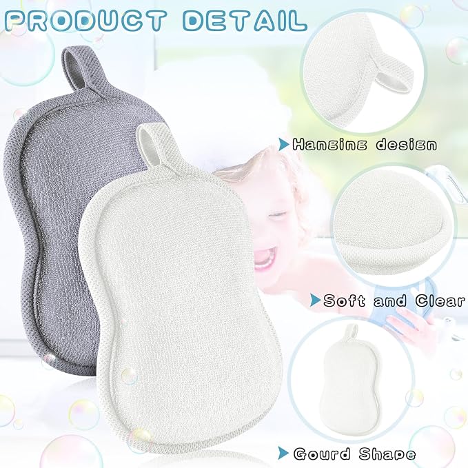 Tatuo 4 Pieces Baby Bath Sponge Soft Comfy Cotton Baby Sponge Toddler Absorbent Loofah for Kids Babies Boy Girl(Grey,White)