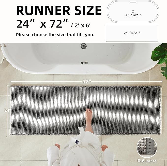 TYUU Waffle Runner Rug Bathroom, Long Boho Bathroom Rugs Non Slip Washable Super Absorbent Quick Dry Farmhouse Bath Decor, 72"x24" Grey and White