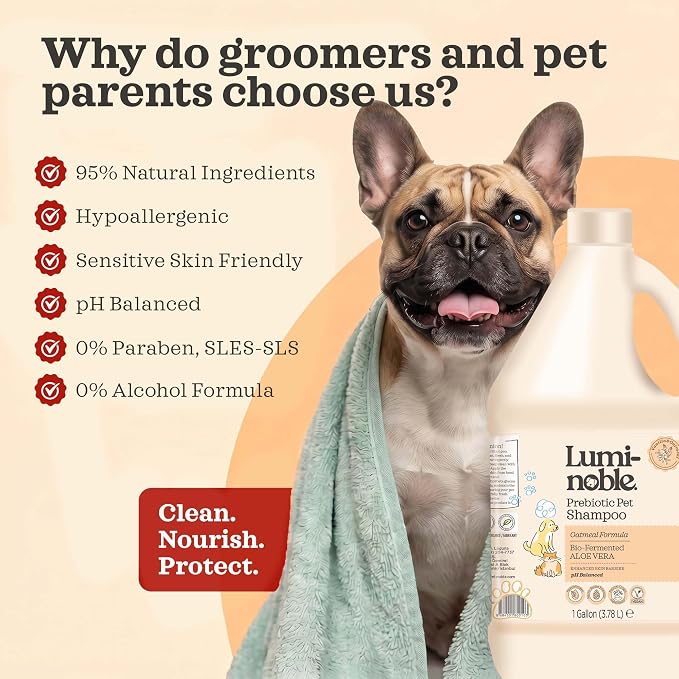 Prebiotic Hypoallergenic Sensitive Dog Shampoo – Oatmeal & Vanilla Scent Formula, Sensitive Skin | Vegan, Paraben-Free, Moisturizing & Deodorizing, Pet Shampoo | Safe for Dogs & Cats – 1 Gallon