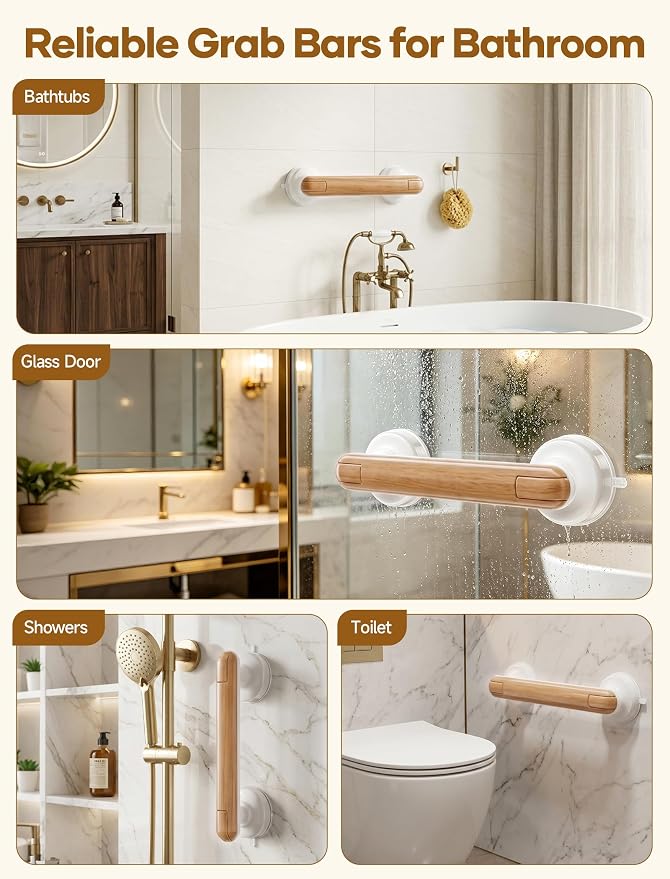 Grab Bars for Bathtubs and Showers Handles for the Elderly and People in Need,2026 New Powerful Suction Cup,No Drilling Required(Yellow-1 Pack)