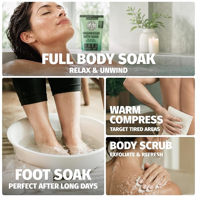 Coach Soak Recovery Bath Soak - Alternative to Epsom Salt Bath Soak - Fast-Absorbing Pure Magnesium Flakes & Dead Sea Salt with 21 Minerals, Bath Salts & Essential Oils - 3 lb, Tea Tree & Rosemary