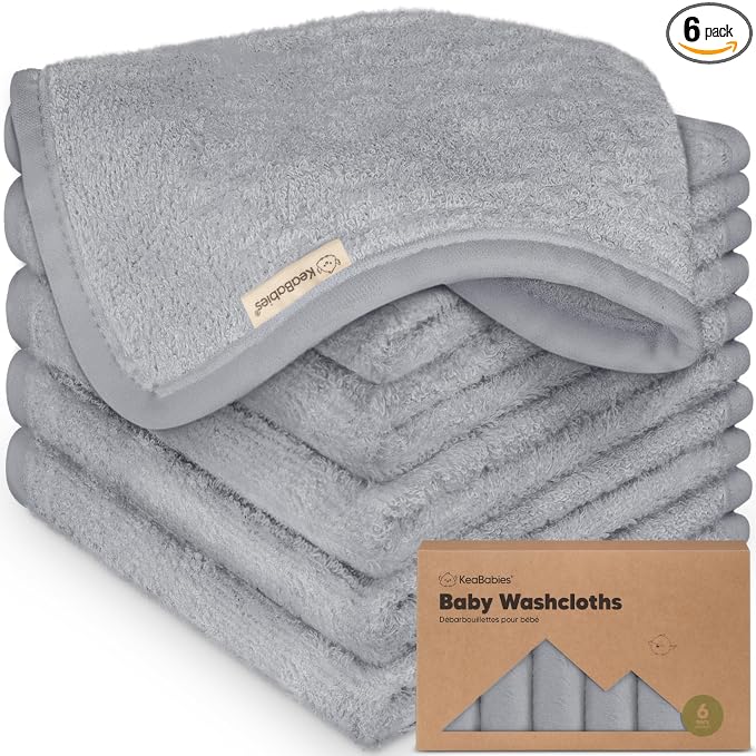 6-Pack Baby Washcloths, Soft Absorbent Washcloths for Face, Body(Cool Gray) | Viscose from Bamboo Washcloths, Baby Towels, Newborn, Kids, Toddlers, Infant, Gentle on Sensitive Skin, 10x10, Reusable