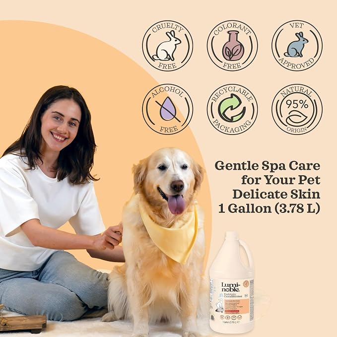 Lumi-Noble Vegan Prebiotic Cat & Dog Conditioner Detangler- Hypoallergenic Puppy & Dog Conditioner with Oatmeal & Vanilla Formula– Detangling & Moisturizing for Sensitive Skin – Gallon Size