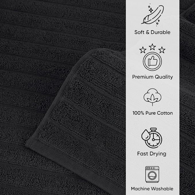 Classic Turkish Towels CTT Luxury 6 Piece Towel Set, 100% Turkish Cotton, Quick Drying, Highly Absorbent & Comfy, Includes 2 Bath Towels, 2 Hand Towels & 2 Washcloths | (Black)