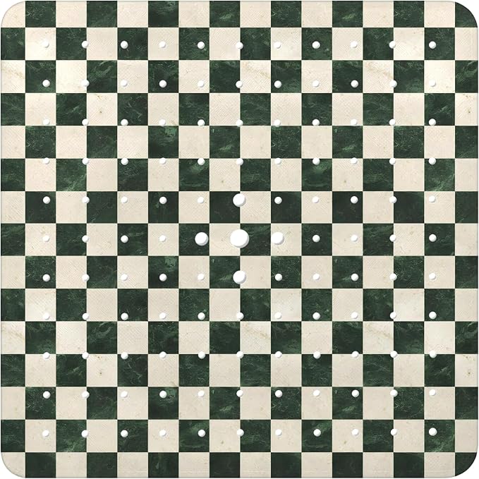 Bathtub Mat Non Slip, Checkered Square Bath tub Mat Shower Floor Mat with Suction Cups for Adults Kids Elderly 21 X 21 Inch