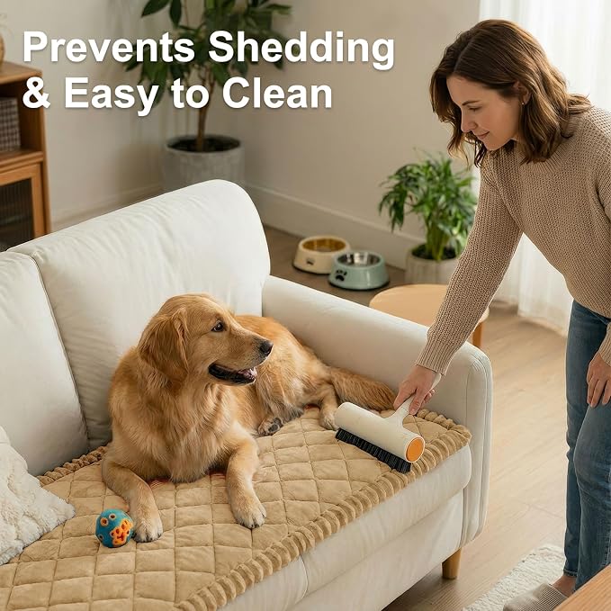 Smiry Couch Cover for Dogs, Non Slip Washable Pet Sofa Protector for Large Dogs, Cats, Fuzzy Plush Sofa Covers for 3 Cushion Couch, Against Fur, Dirt & Scratch Resistant, Camel, 35.4"×70.9"