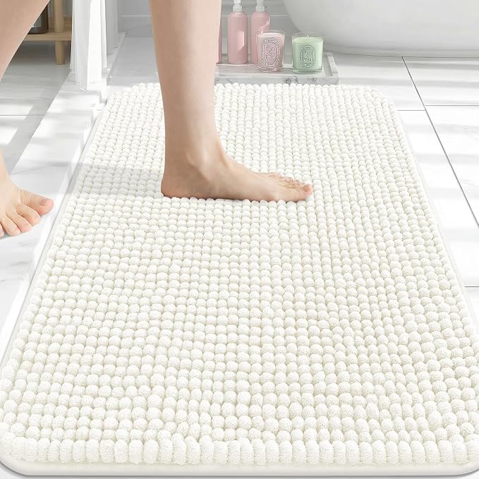 Arotive Bathroom Rugs 34" x 21", Ultra Soft Absorbent Chenille Bath Rugs, Rubber Backing, Machine Washable Bath Mats for Bathroom Floor, Tub and Shower, Home Decor Accessories, Ivory