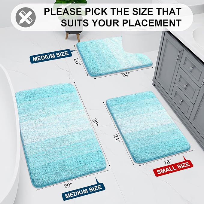 Arotive Microfiber Bathroom Rugs, Shaggy Soft and Absorbent Bath Rug, Thick Plush Machine Washable Dry Bath Mats for Bathroom, Tub and Shower, 24x16, Sky Blue, Rectangular