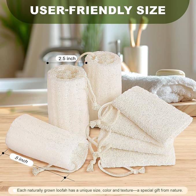 7 Pack Natural Loofah Body Scrubber Sponge, 5 Inches Organic Luffa for Exfoliating & Smooth Skin Cleansing, Ideal for Men & Women, Spa & Shower Use