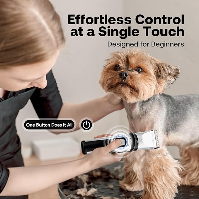 Dog Grooming Clippers, Low Noise, Electric Quiet, Adjustable Clipper Comb, Rechargeable Cordless Dog Hair Clippers for Dogs Cats Pets, White