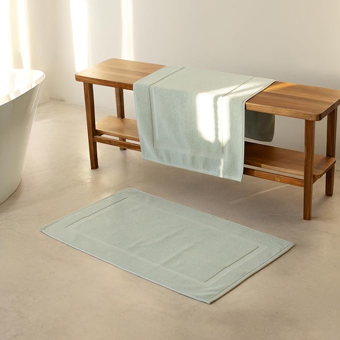 SALBAKOS 100% Turkish Cotton Bath Mat Towel Set of 2 Piece | 20x34 in Large Bath Mats | Luxury Hotel Quality, Thick, Absorbent, Quick Dry Bathmats for Bathroom & Toilet (Seafoam Green, 2 Bath Mats)