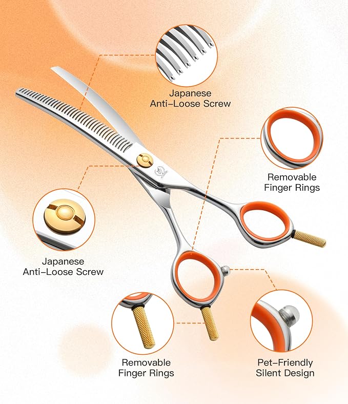 6'' Small Curved Thinning Scissors Lightweight Dog Cat Grooming Scissors with Safety Round Tip JP440C Stainless Steel