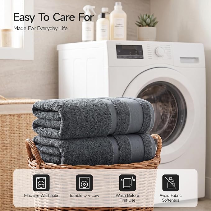 REDKISS 2 Pack Bath Towels Set, 35 X 70 Inches Oversized Bath Sheets, Gray | 100% Cotton, Ultra Soft, Super Absorbent, Quick Dry Large Bathroom Towels for Bathroom, Gym, Spa, Pool, Hotel & Family Use