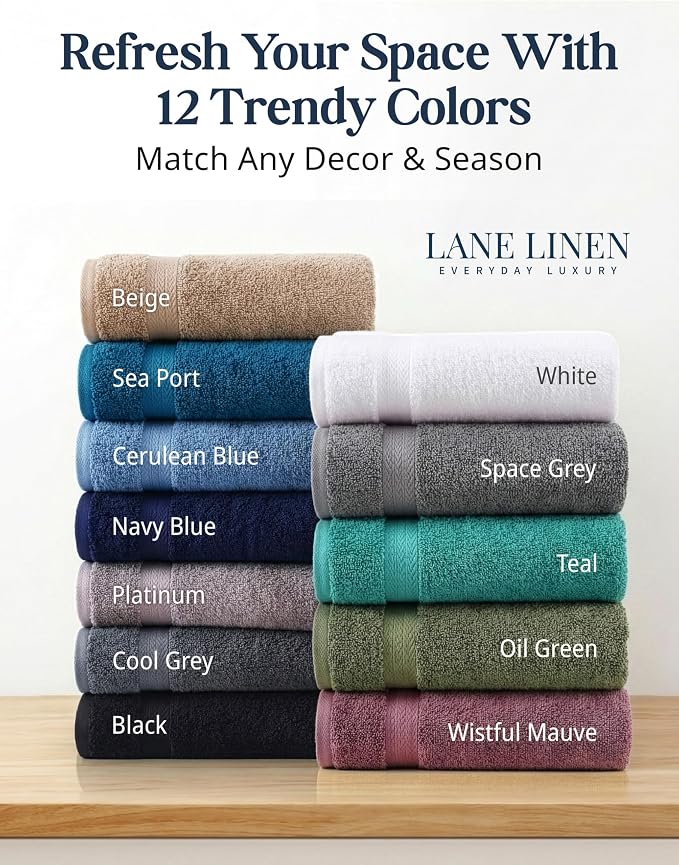 LANE LINEN 24 PCs Bath Towel Set - 2 Bath Sheets, 4 Bath Towels, 4 Fingertip, 8 Washcloths, 6 Hand Towels - 100% Ring Spun Cotton - Highly Absorbent Towels for Bathroom, Gym, Hotel & Spa - Navy Blue