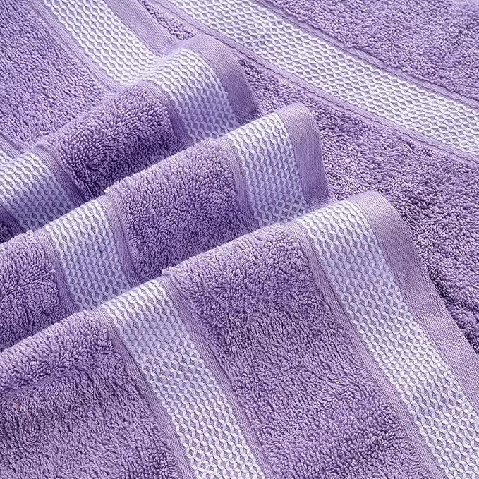 CASA COPENHAGEN Solitaire 6Pcs 100% Egyptian Cotton Large Designer Towels Gift Set- Grey Violet-Purple, 600GSM, 2Bath 2Hand 2Washcloths, Bath Towels for Bathroom Set for Women & Men