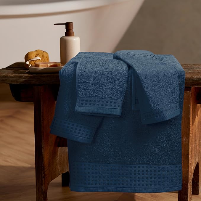 GLAMBURG Ultra Soft 3 Pack Cotton Towel Set, Contains a Bath Towel 28x55 inch, a Hand Towel 16x24 inch & a Wash Coth 12x12 inch, Ideal Everyday use, Compact & Lightweight - Mineral Blue
