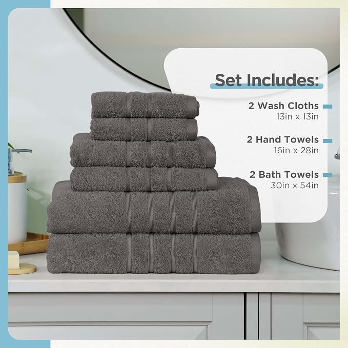 Martex Ultimate Performance 6-Piece Towel Set, Eiffel Tower | 100% Cotton, Supersoft & Absorbent, Low-Linting, Easy Care, Versatile, 2 Bath Towels, 2 Hand Towels, 2 Wash Cloths