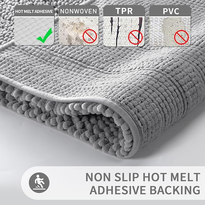 Yimobra Toilet Rugs U Shaped Washable 24 x 20, Non Slip and Super Absorbent Toilet Mat, Quick Dry, Ultra Luxury Microfiber Chenille Plush Fluffy Contour Bath Rugs for Toilet Base, Gray