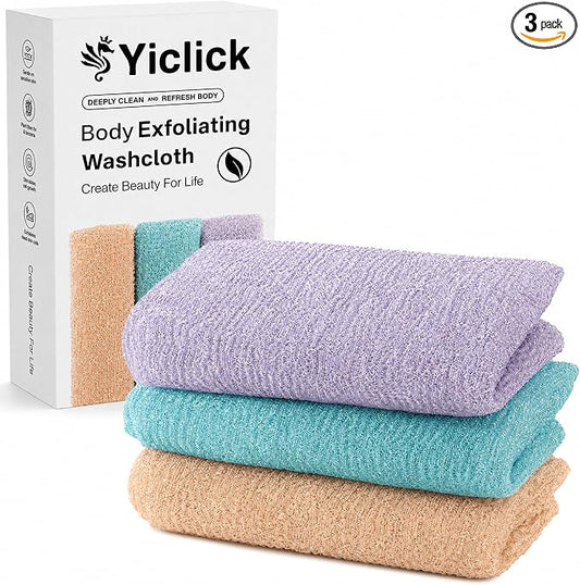3 PCS Exfoliating Washcloth Towels - Exfoliating Body Scrubber Exfoliator, Back Scrubber for Shower Bath Use, Japanese & Korean Scrub Wash Cloths, Loofah Lufa Sponge Washer for Women Men