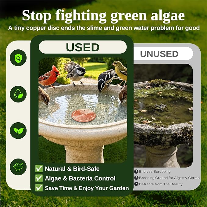 Copper Disc for Bird Bath, 99.9% Pure Copper (Dove) | Triple Point Support, Fits Bird Baths & Bowls, Reduces Mineral Buildup, Gift for Bird Lovers, Outdoor Garden Use