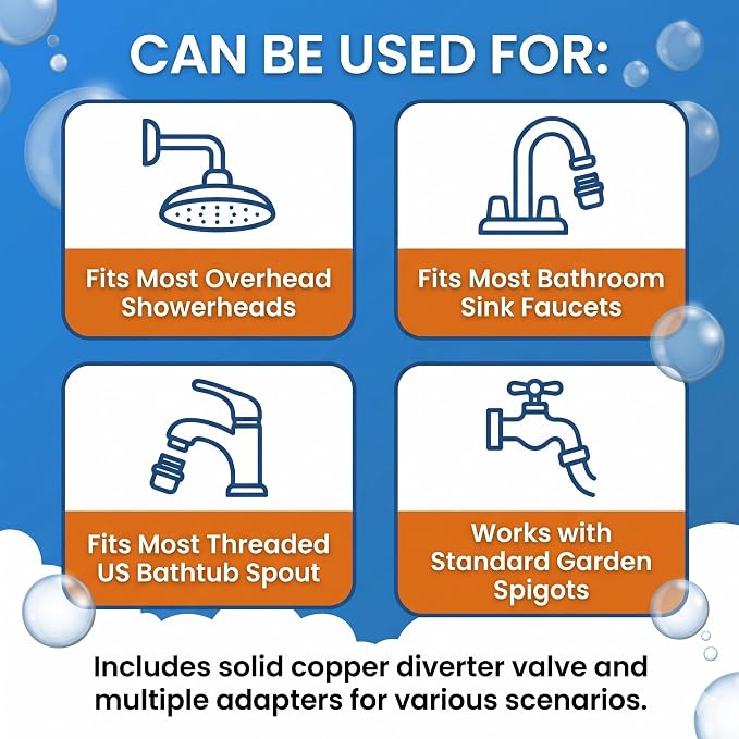 Dog Shower Sprayer Kit with Deodorizing Shower Steamers, Universal Pet Bathing Tool for Indoor & Outdoor Use with Silicone Massage Brush, 8.2ft Extra-Long Hose, Brass Diverter & Lick Mat