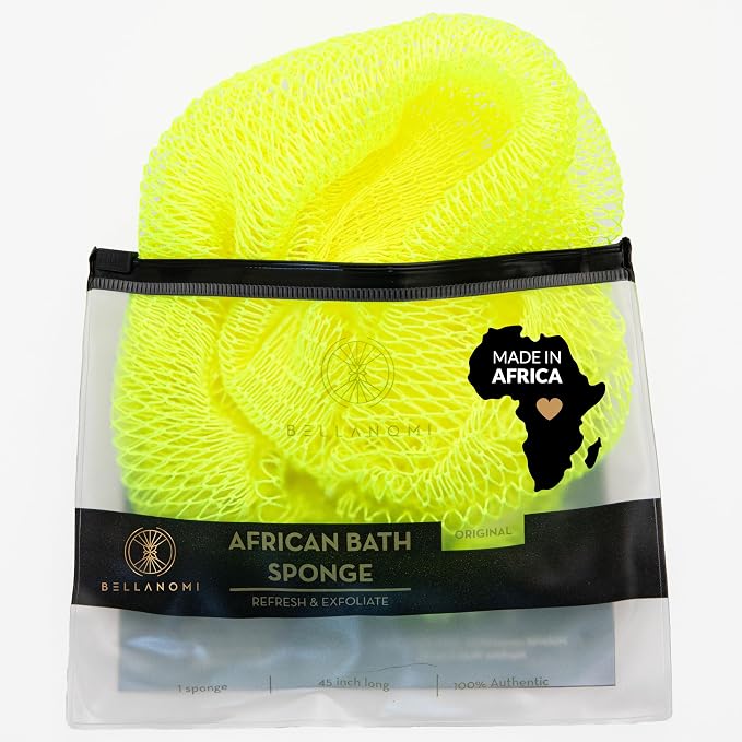 BELLANOMI African Exfoliating Net Sponge, Authentic, Ethically sourced from Nigeria, 45 inches Long, Back Scrubber for Daily use (Keylime)