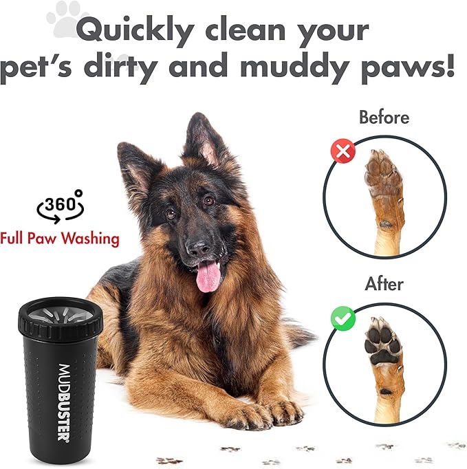 Dexas MudBuster Large Dog Paw Cleaner, Matte Black, Fits 2.5"-3.5" Wide Paws, Gentle Silicone Bristles for Quick, Easy Cleaning (Pack of 6)
