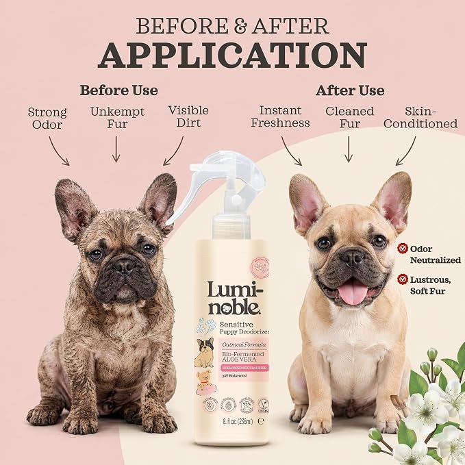 Sensitive Dog Deodorizing Spray Perfume, Oatmeal Pet Cologne, Hypoallergenic Detangler Spray, Alcohol Free, Pet Odor Neutralizer for Puppies, White Musk Scent to Refresh The Coat, Puppy Colonge, 8oz