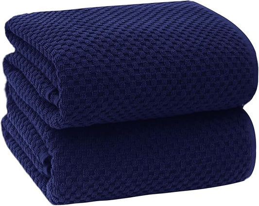 COTTON CRAFT Euro Spa Waffle Weave Bath Sheets - Set of 2 Navy Towel Sheets | Pure 100% Ringspun Cotton Oversized Luxurious Towel Set - Soft Plush Super Absorbent Low Lint Quick Dry - 35 x 70 inches