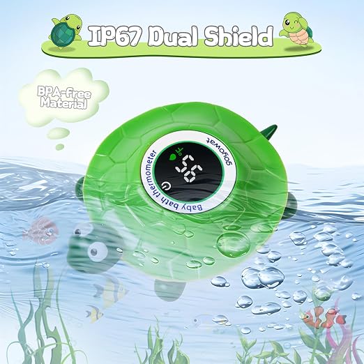Baby Bathtub Thermometer with LED Display Screen+Floating Turtle toy-2-in-1 | Color Coded Alarm (Cold/Comfortable/hot) Bath Temperature Monitor, Adorable Floating Toys for Infants, Essential for Babies