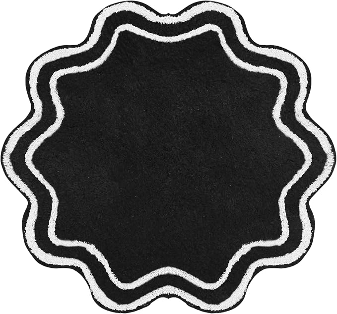Home Weavers Allure Collection 100% Cotton Round Bath Rug, Soft & Absorbent Circular Bathroom Mat, Spray Latex Backing, Quick Dry, Machine Washable Bath Rug for Floor, Tub & Shower, 30" Round, Black